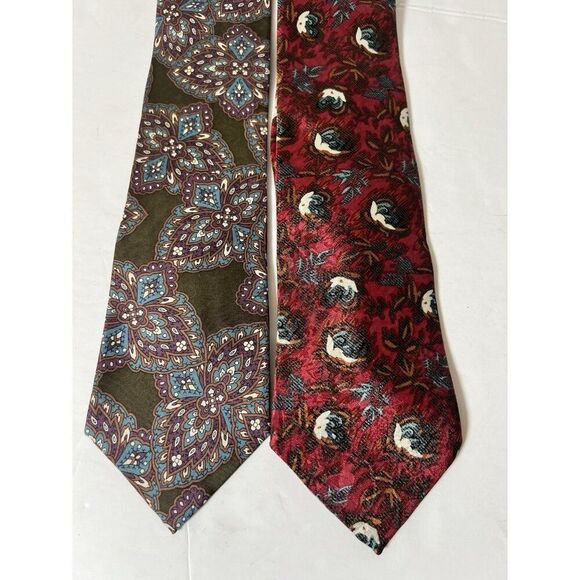 Lot 2 Vintage Christian Dior Designer Paisley Floral Tie Polyester Silk - Picture 1 of 7